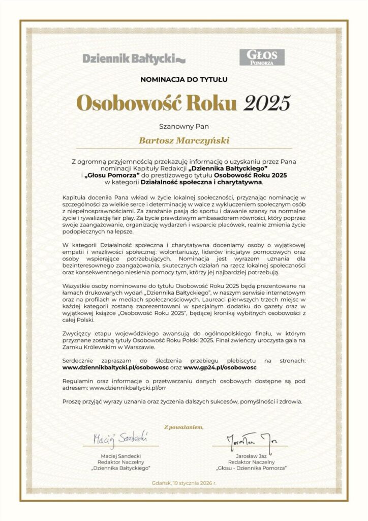 Nominacja „Osobowość Roku” dla Bartosza Marczyńskiego Nominacja „Osobowość Roku” dla Bartosza Marczyńskiego